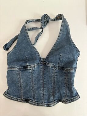 Garage Blue Denim Halter Camisole